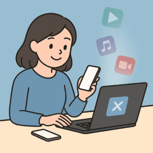 サブスクを整理する女性のイラスト