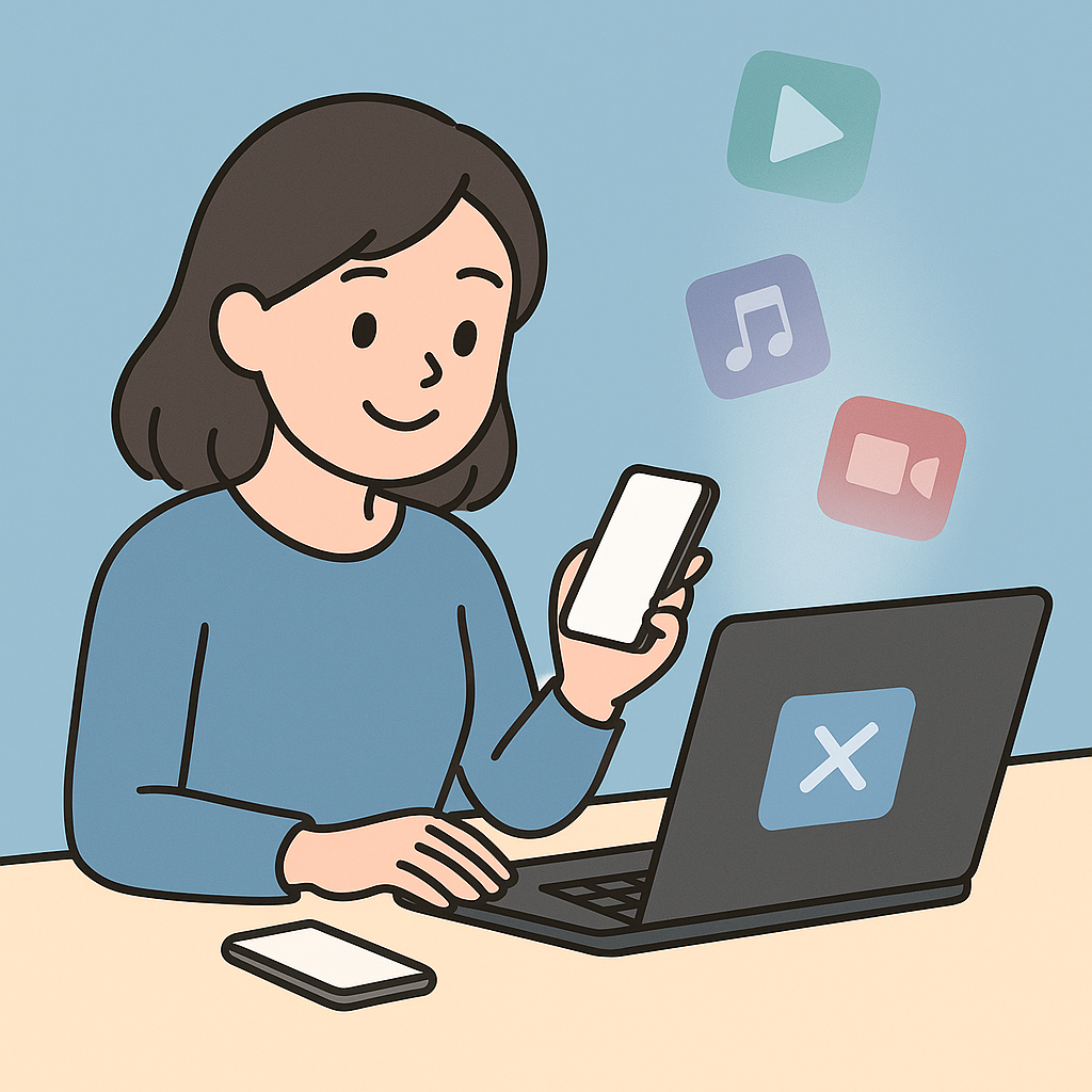 サブスクを整理する女性のイラスト