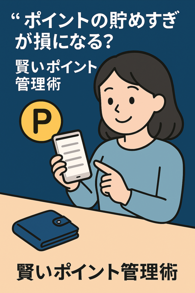 スマホでポイント残高を確認する女性のイラスト。賢いポイント管理と節約の象徴。