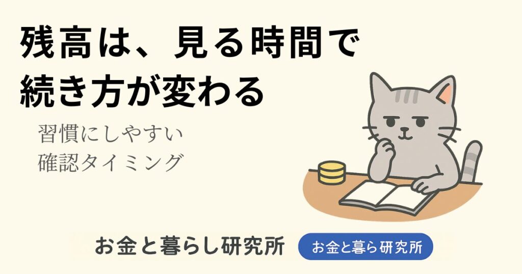 ノートを開いて考えごとをしている猫のイラストと「お金と暮らし研究所」のロゴが入ったアイキャッチ画像