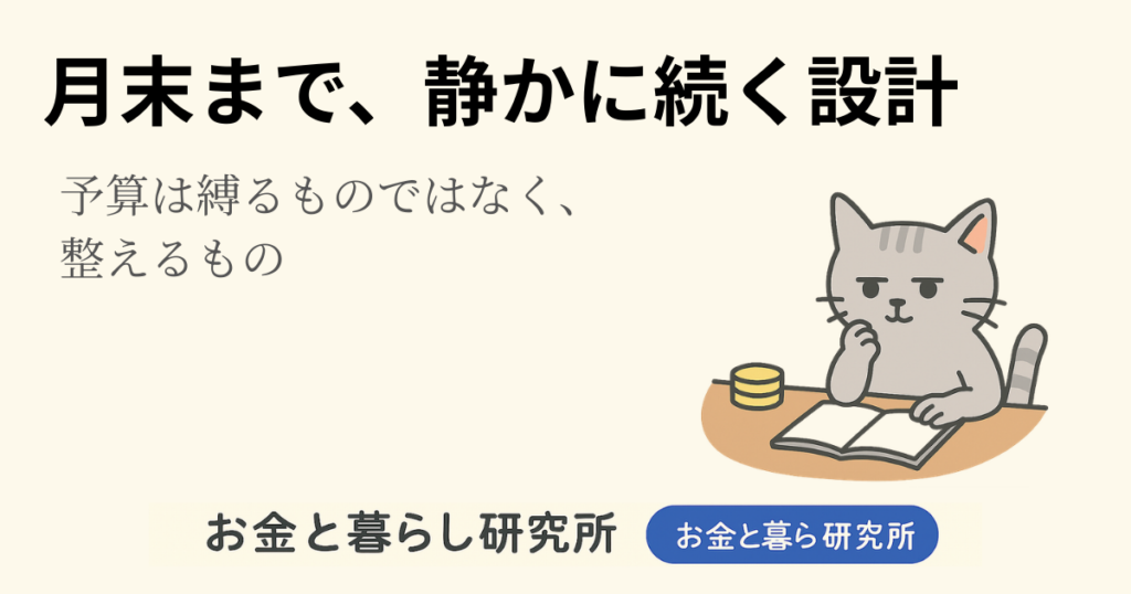 ノートを開いて考えごとをしている猫のイラストと「お金と暮らし研究所」のロゴが入ったアイキャッチ画像